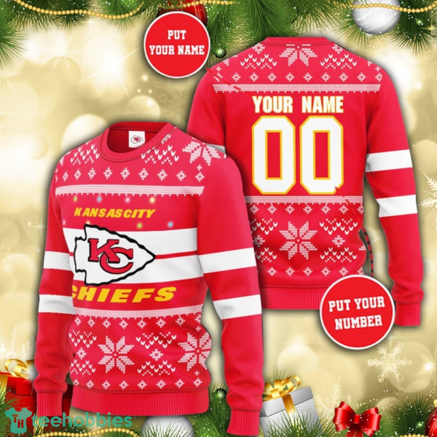 Custom Name And Number NFL Kansas City Chiefs Christmas Sweater