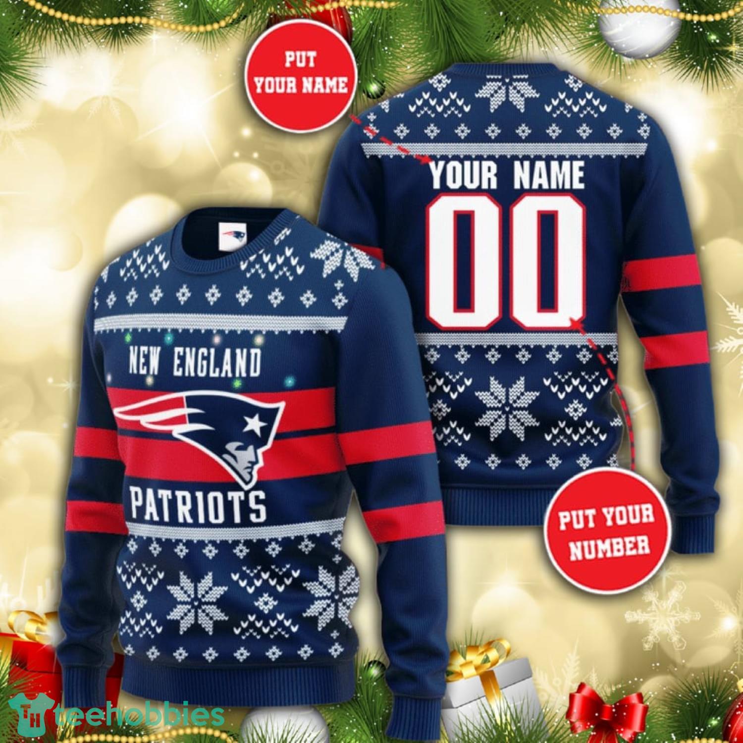 Custom Name And Number NFL New England Patriots Christmas Sweater Product Photo 1