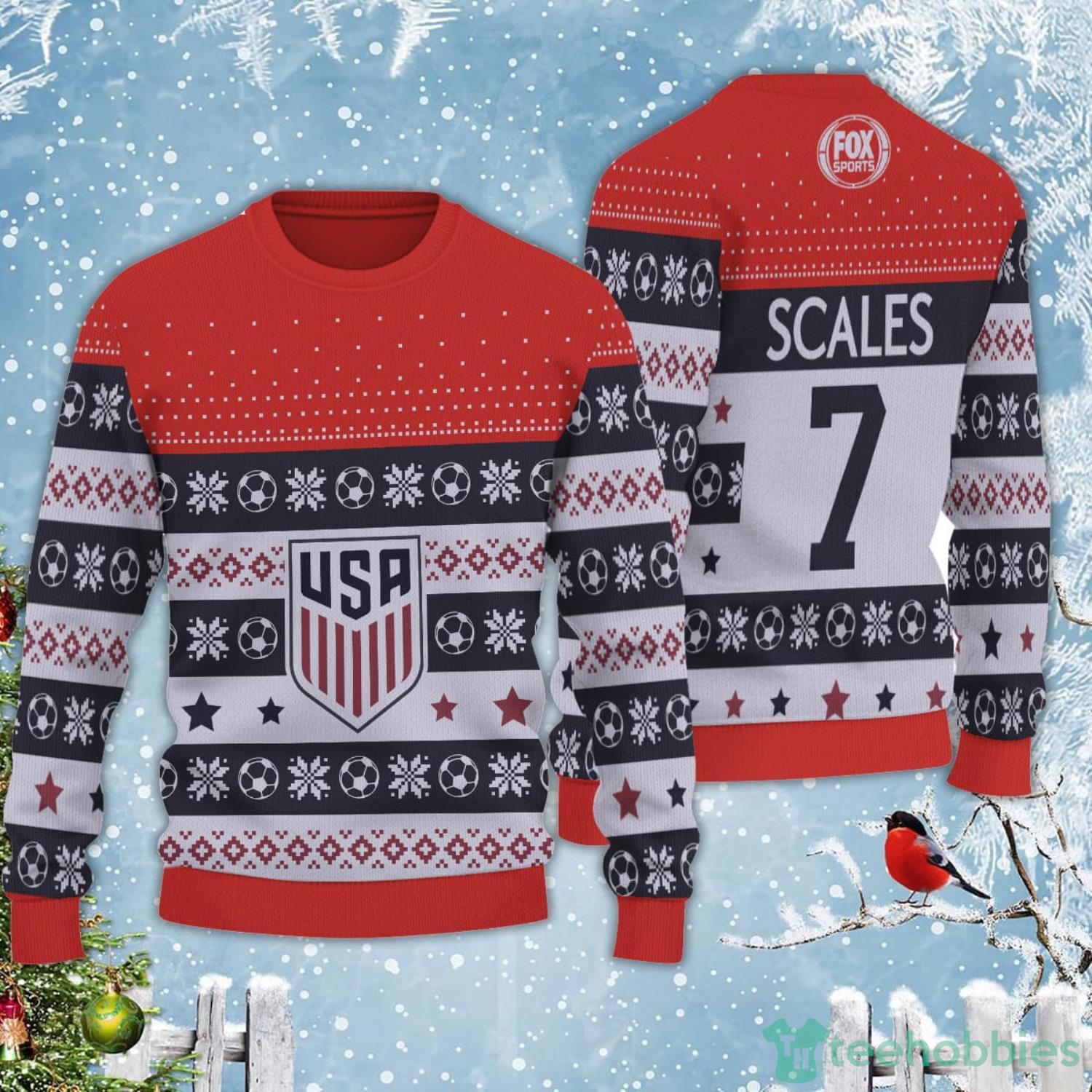 Custom Name And Number USA FOX Soccer FIFA World Cup Christmas Ugly Sweater Product Photo 1
