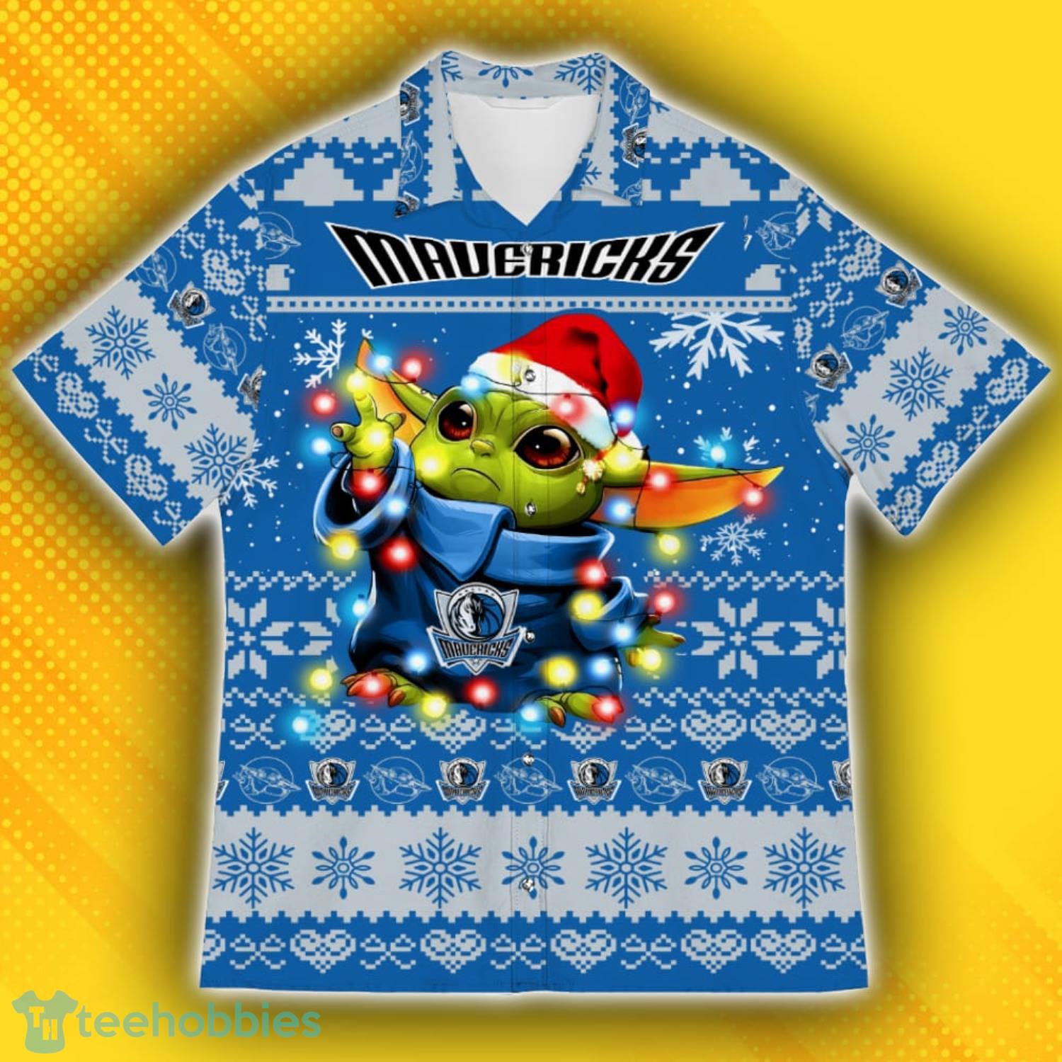 Dallas Mavericks Baby Yoda Star Wars Ugly Christmas Sweater Pattern Hawaiian Shirt Product Photo 2