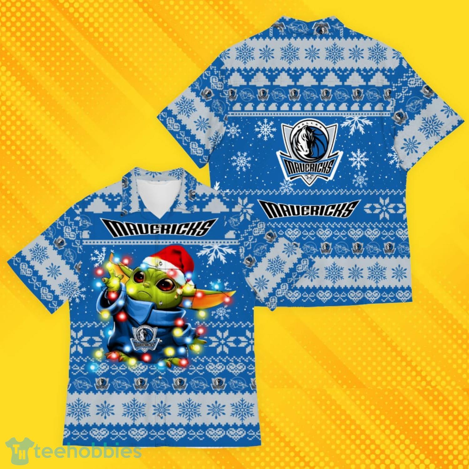 Dallas Mavericks Baby Yoda Star Wars Ugly Christmas Sweater Pattern Hawaiian Shirt Product Photo 1
