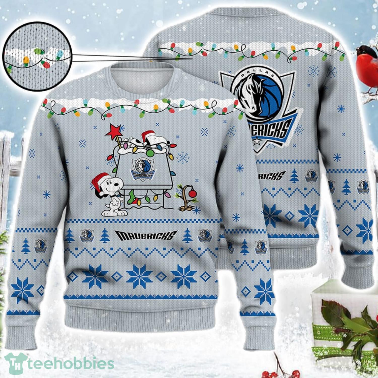Dallas Mavericks Snoopy Christmas Light Woodstock Snoopy Ugly Christmas Sweater Product Photo 1