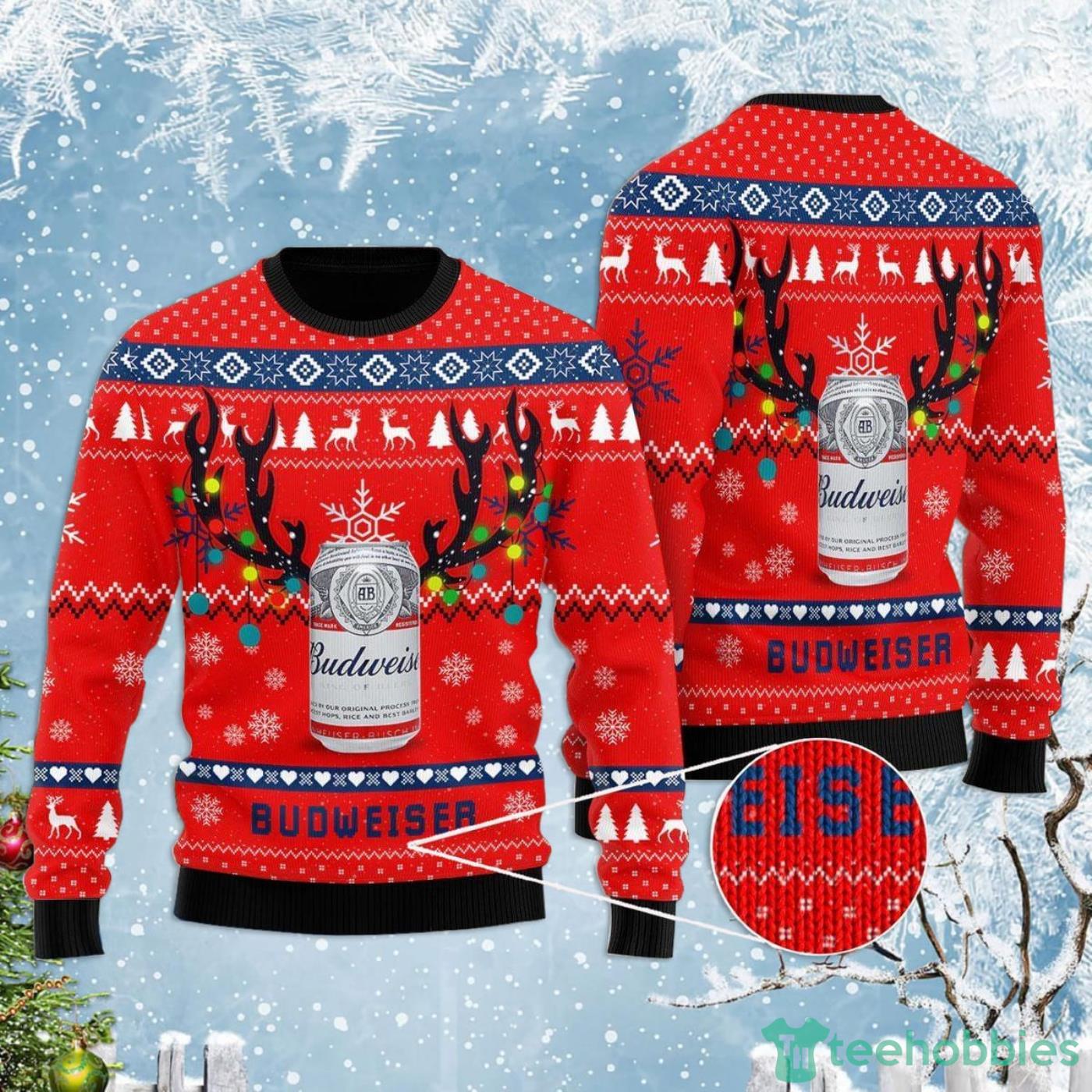 Deer Budweiser Reindeer Ugly Christmas Sweater Product Photo 1