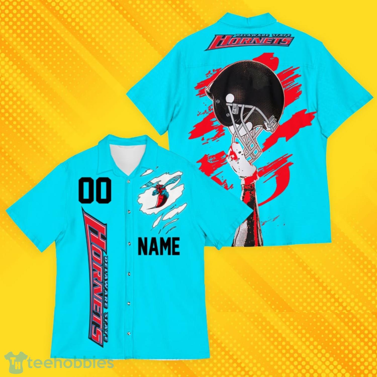 Delaware State Hornets Sports American Hawaiian Football Hawaiian Shirt Custom Name For Fans Product Photo 1