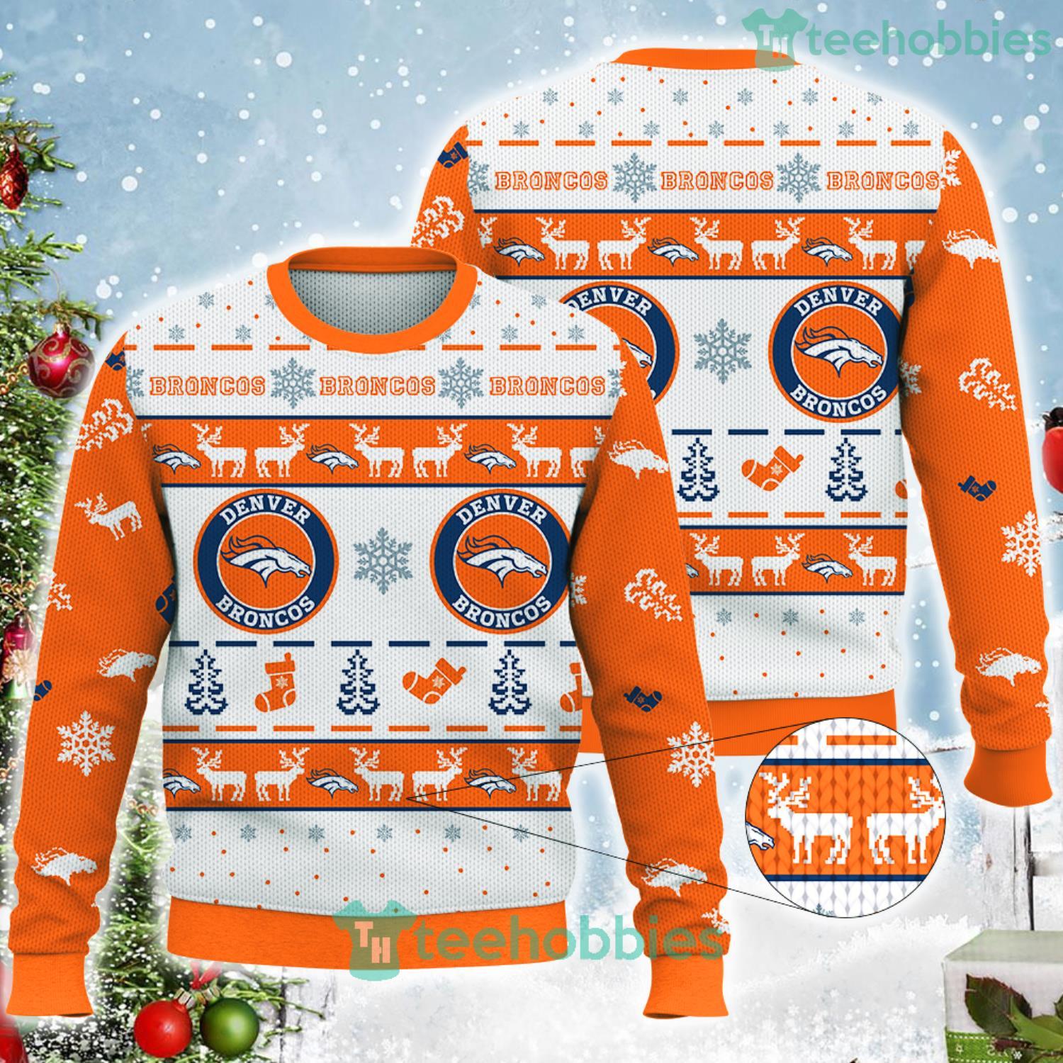 Denver Broncos Snowflake Christmas Tree Stockings Pattern Ugly Christmas  Sweater