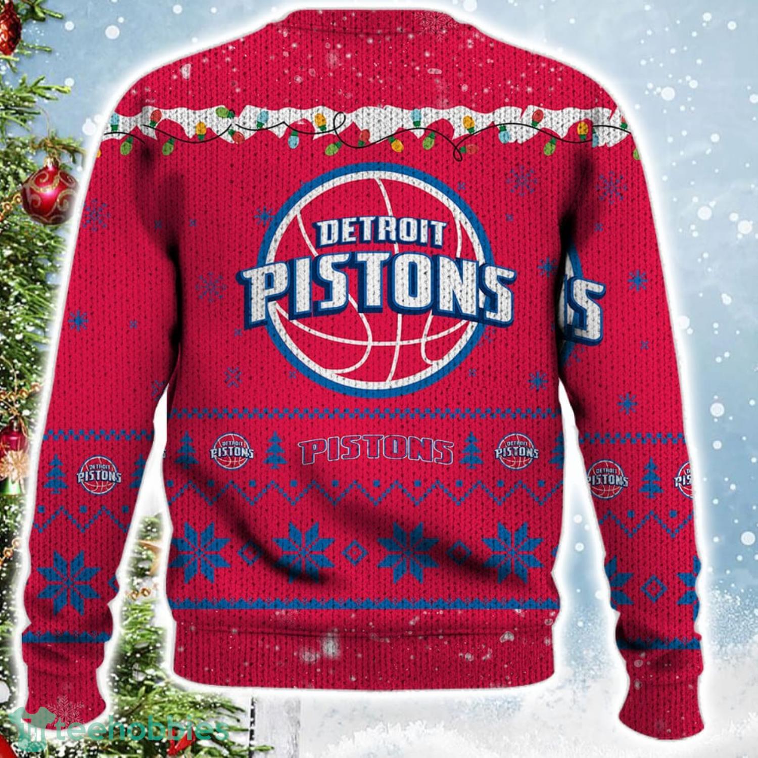 Detroit Pistons Snoopy Christmas Light Woodstock Snoopy Ugly Christmas Sweater Product Photo 3