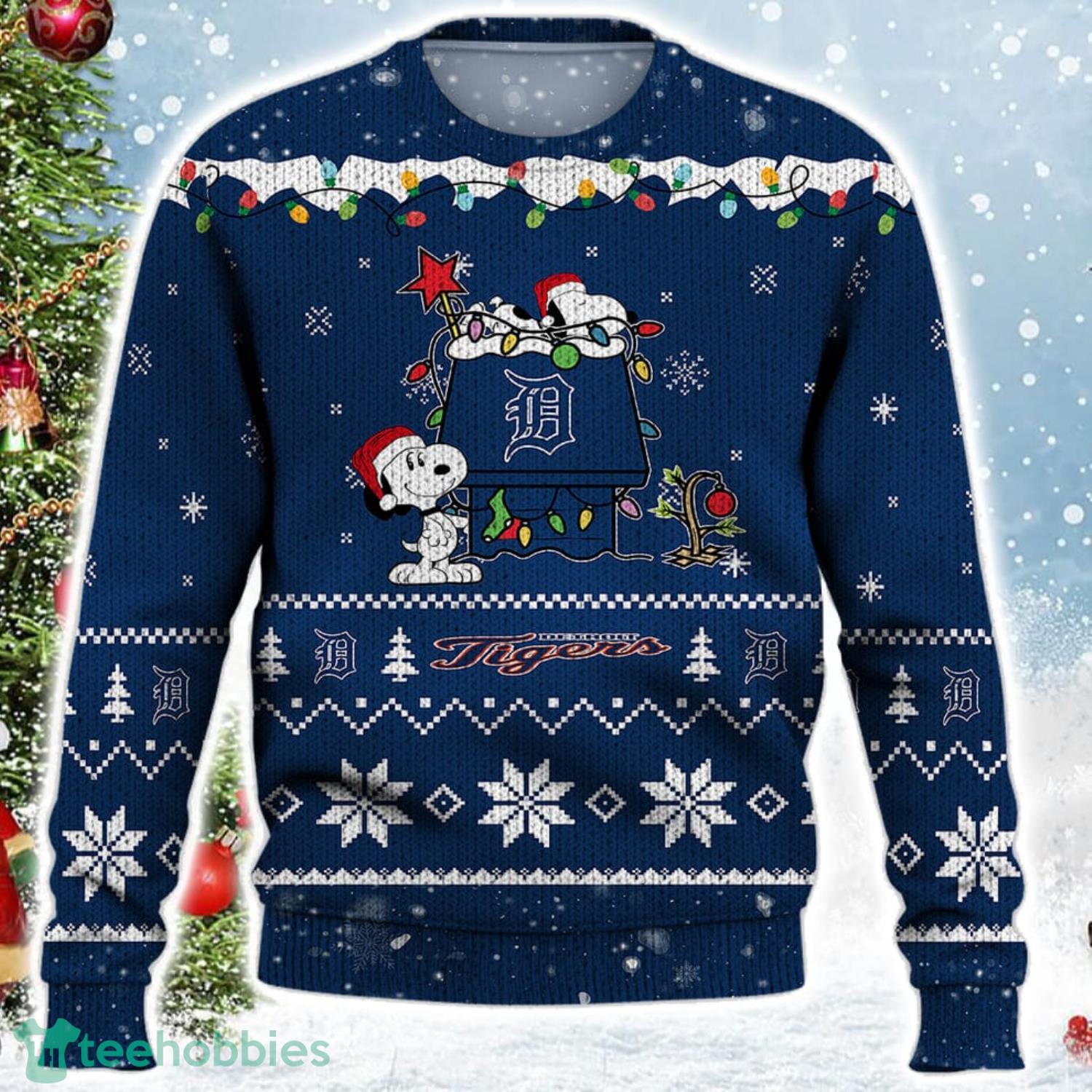 Detroit Tigers Snoopy Christmas Light Woodstock Snoopy Ugly Christmas Sweater Product Photo 2