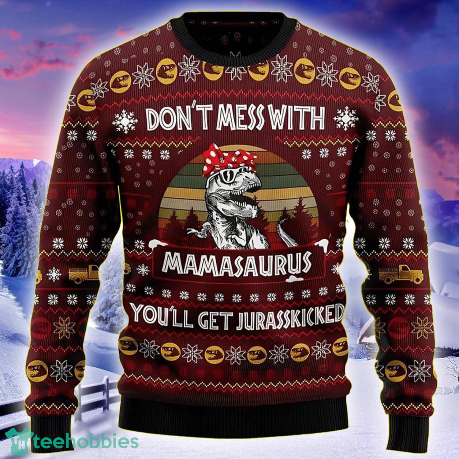 Dinosaur New 2022 Dinosaur Mom Knitting Pattern Christmas Ugly Sweater Product Photo 1