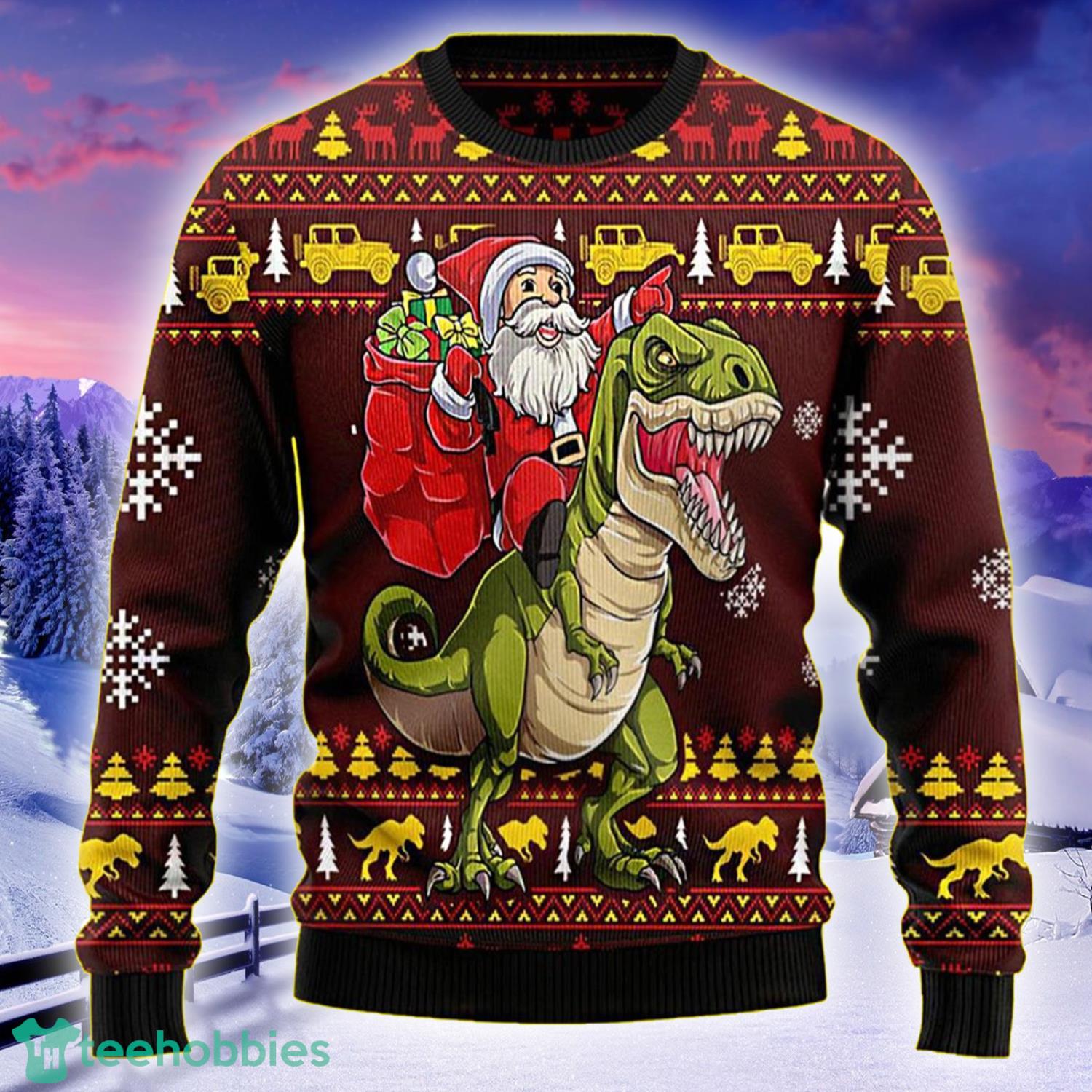 Santa riding discount t rex sweater