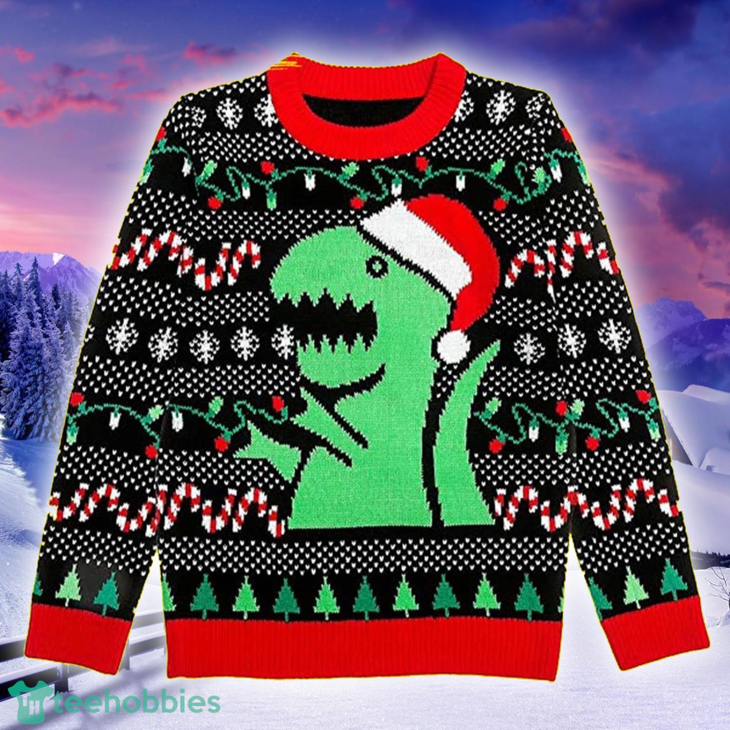 Dinosaur Tstars Trex Dino Dinosaur Lovers Knitting Pattern Christmas Ugly Sweater Product Photo 1