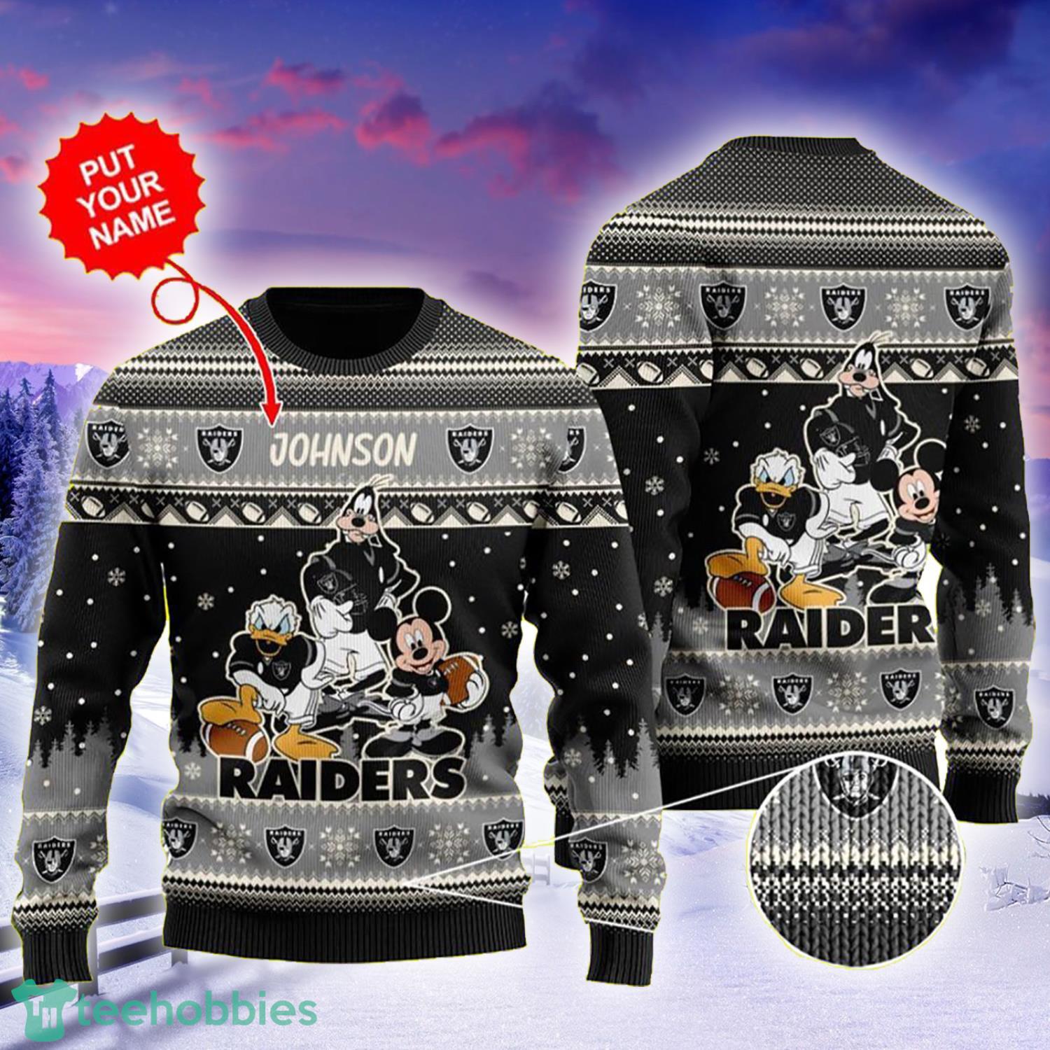 Custom Name Las Vegas Raiders Donald Mickey Goofy Disney Ugly Christmas  Sweater - Freedomdesign