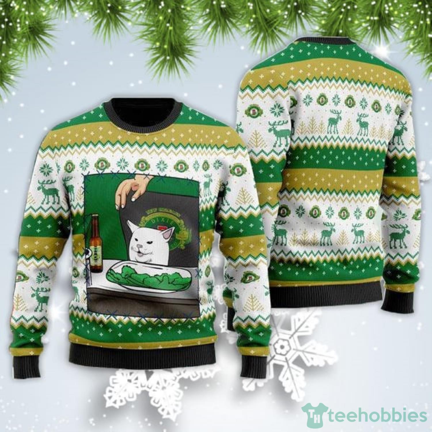 Dixie Beer Cat Meme Christmas Gift Ugly Christmas Sweater Product Photo 1