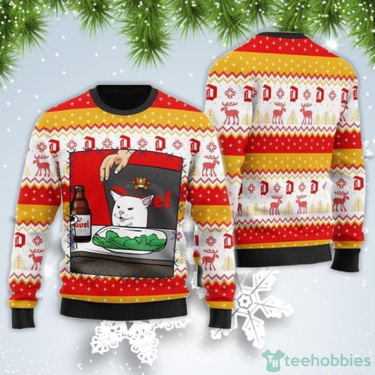 Duvel Beer Cat Meme Christmas Gift Ugly Christmas Sweater Product Photo 1