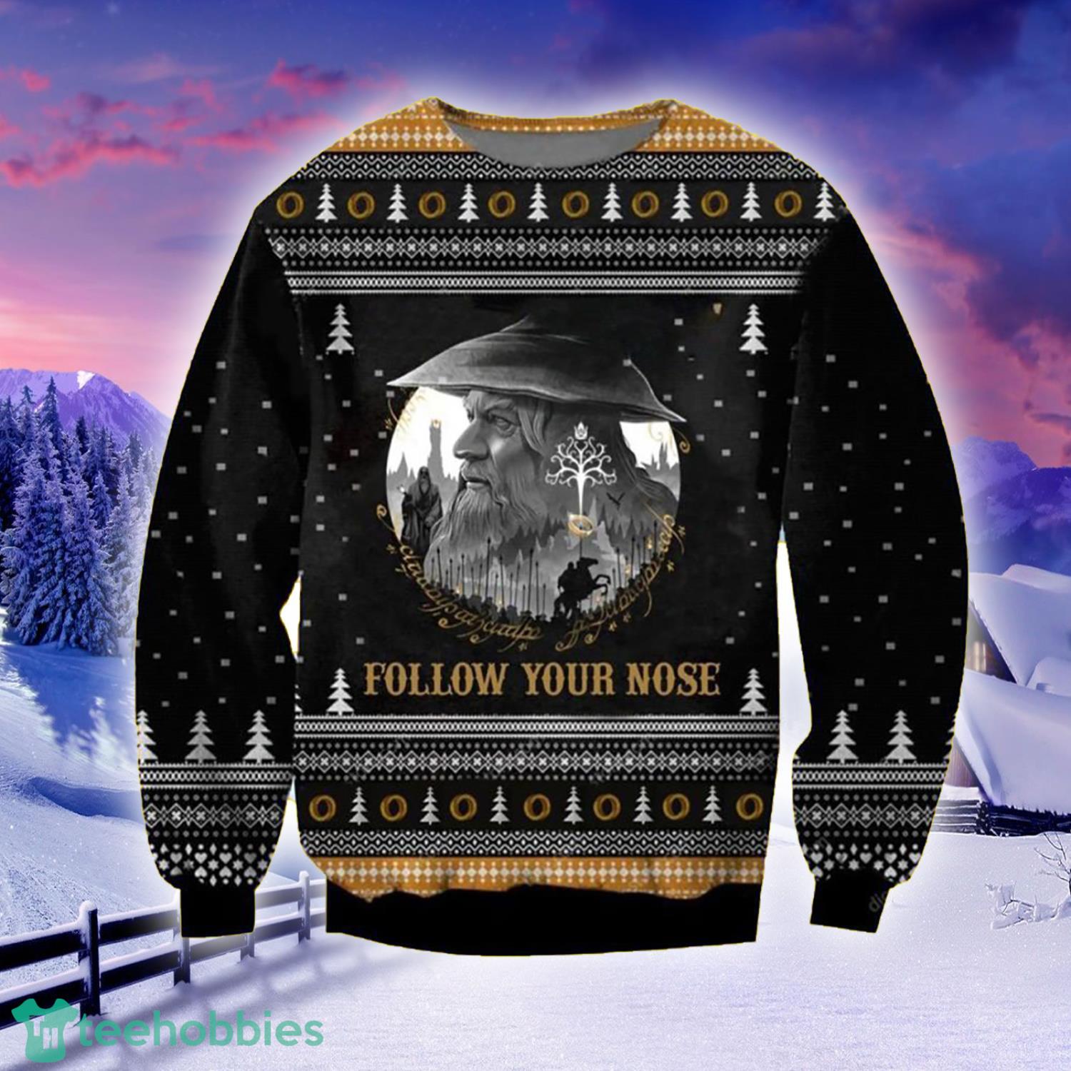 Follow Your Nose Lord Of The Rings Knitting Pattern Ugly Christmas Sweater Product Photo 1 Follow Your Nose Lord Of The Rings Knitting Pattern Ugly Christmas Sweater Product Photo 1