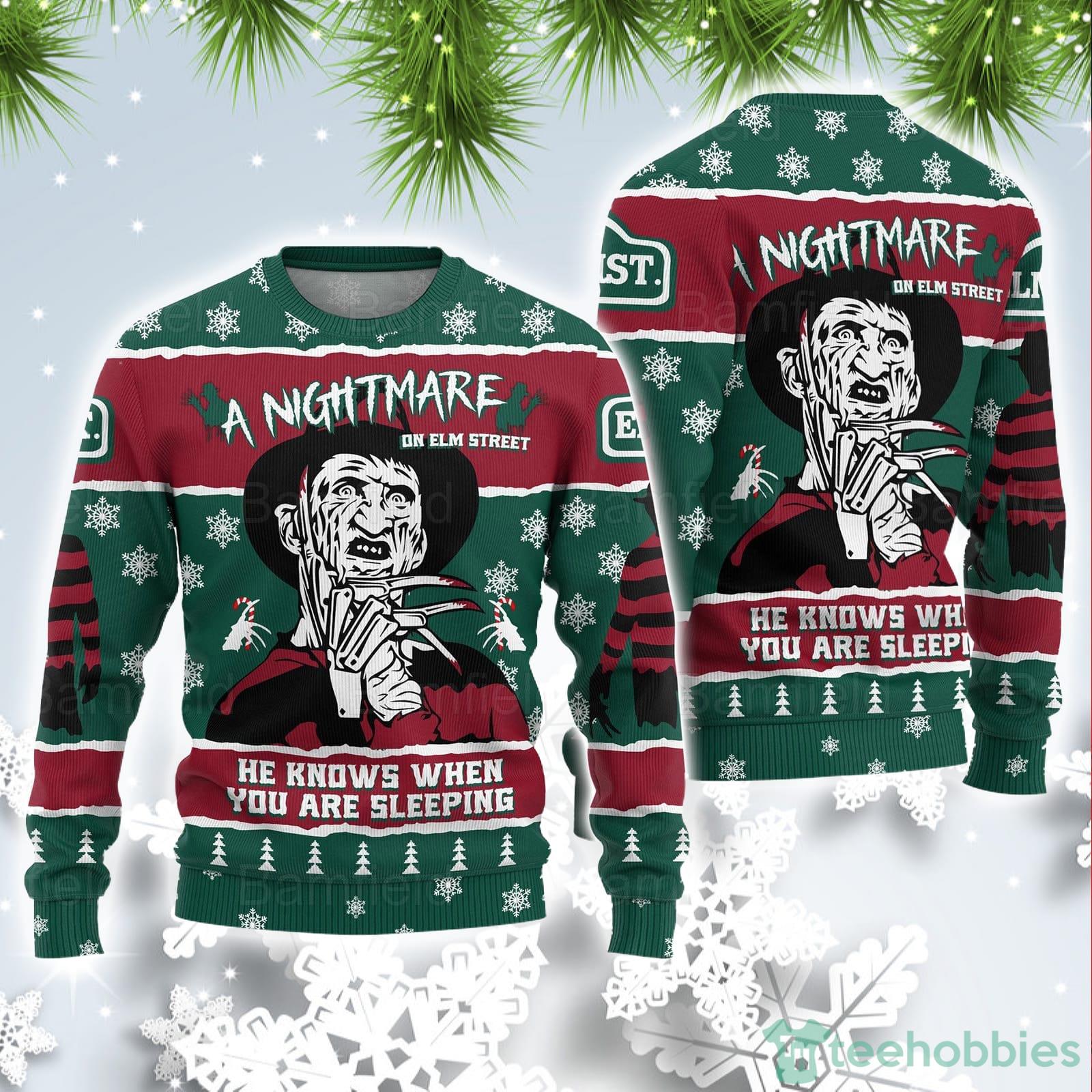 Freddy Krueger Ugly Christmas Horror Halloween Sweater Product Photo 1 Freddy Krueger Ugly Christmas Horror Halloween Sweater Product Photo 1