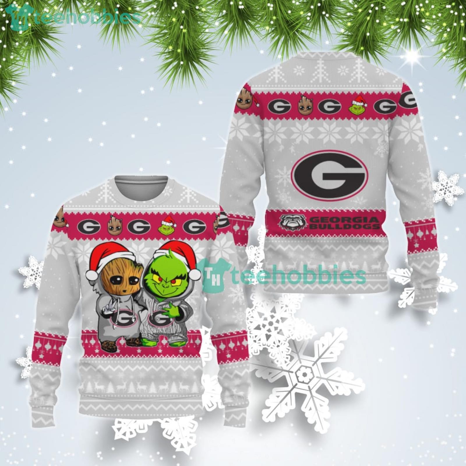 Georgia Bulldogs Baby Groot And Grinch Best Friends Ugly Christmas Sweater Product Photo 1