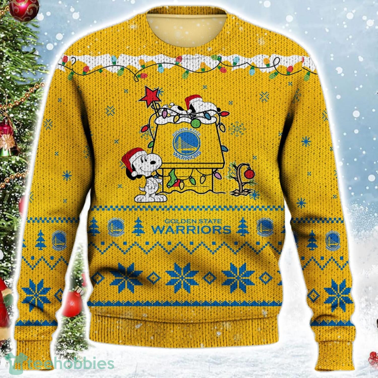 Golden State Warriors Snoopy Christmas Light Woodstock Snoopy Ugly Christmas Sweater Product Photo 2
