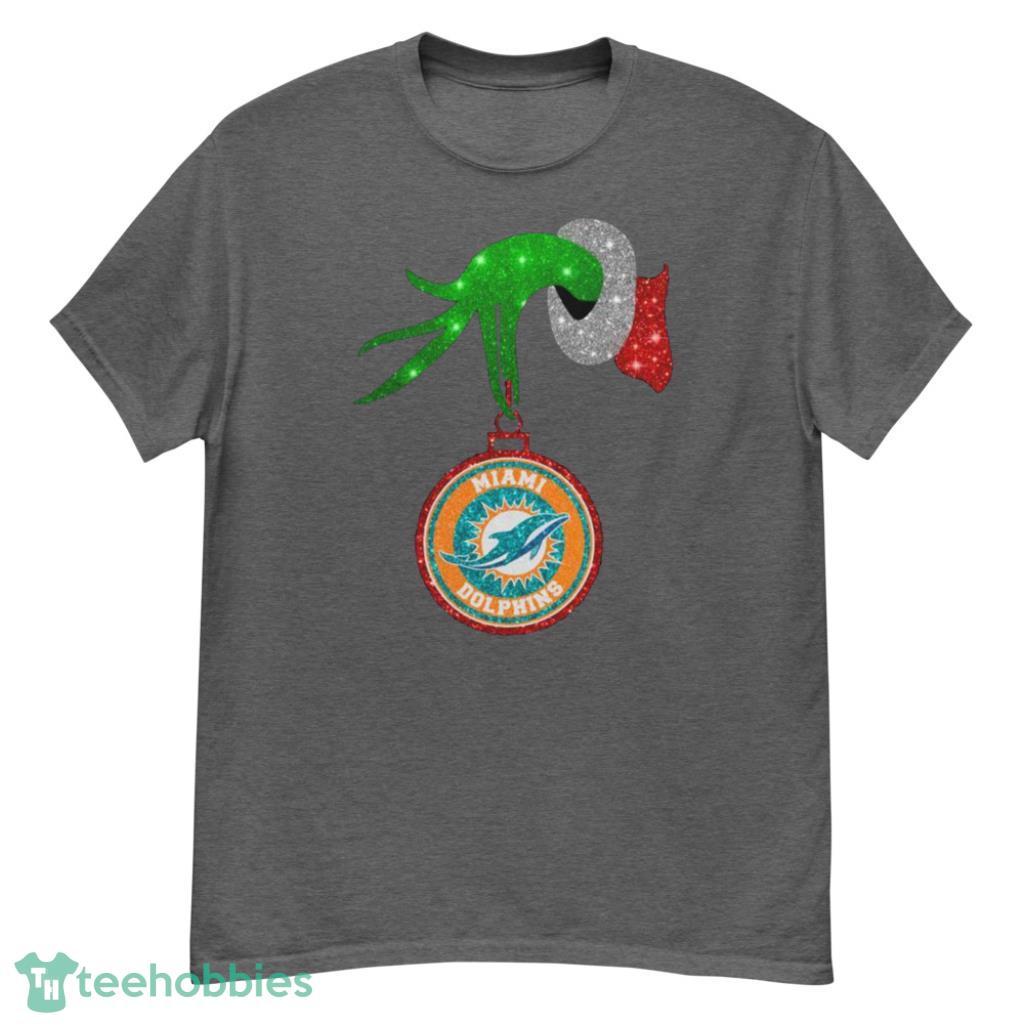 Grinch Hand Holding Miami Dolphins Christmas T-Shirt - TeeNavi