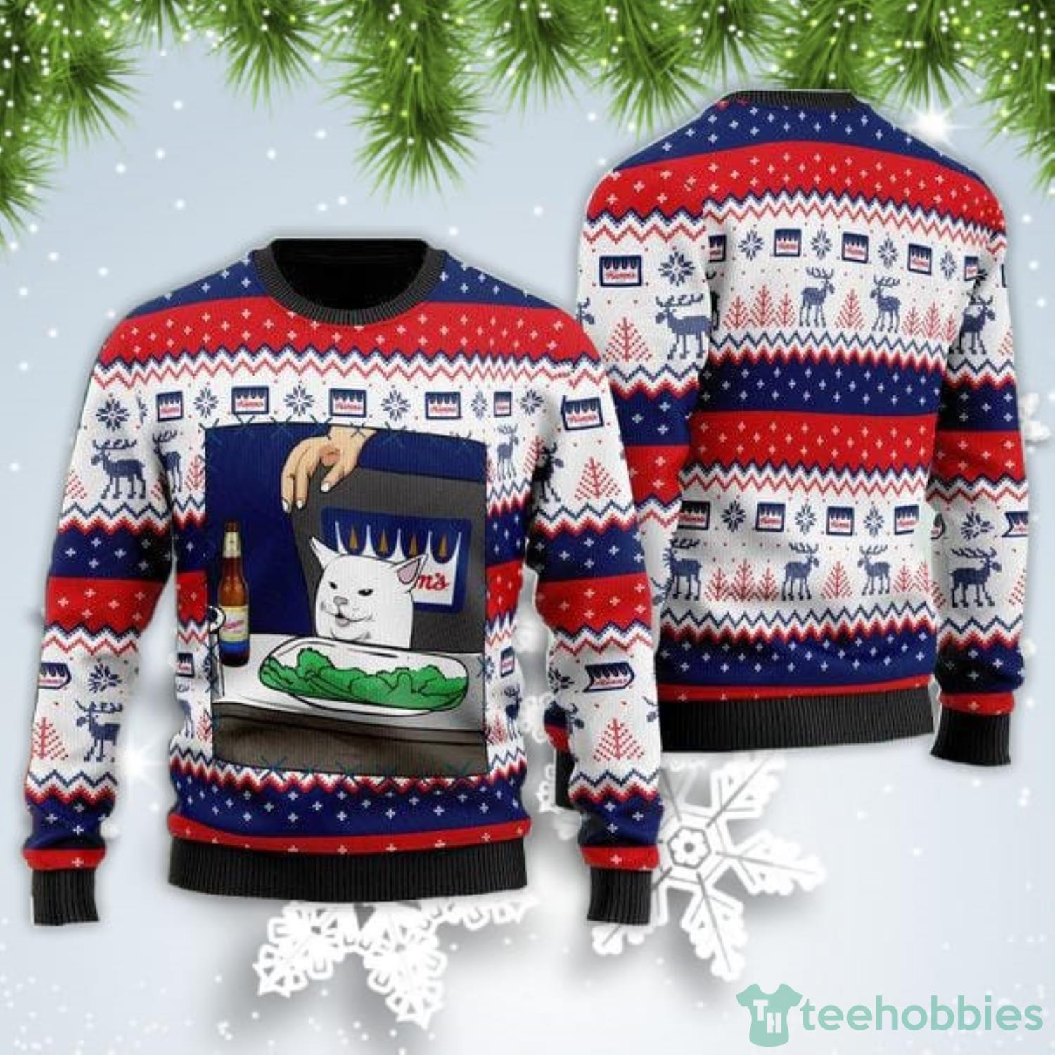 Hamms Beer Cat Meme Christmas Gift Ugly Christmas Sweater Product Photo 1