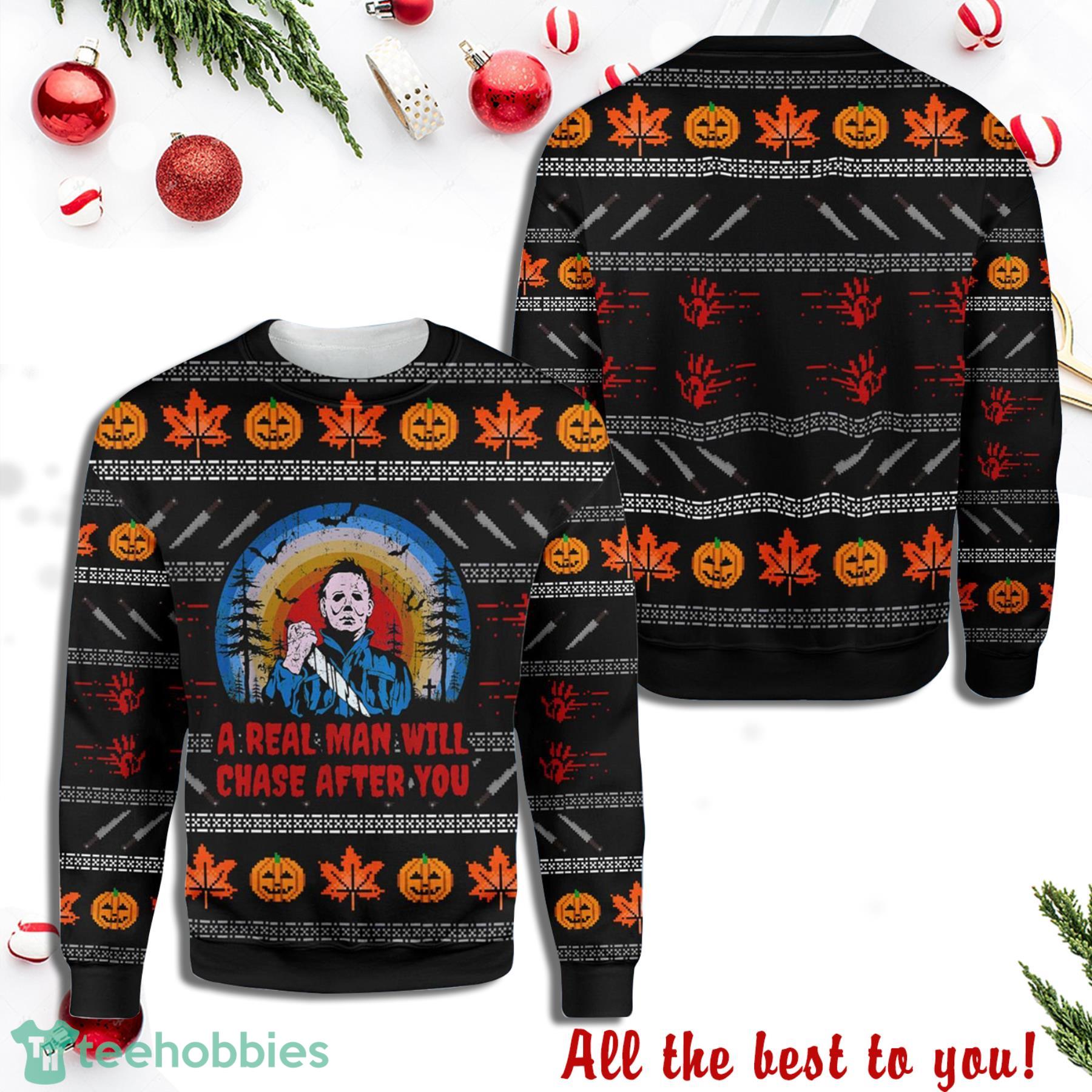 Happy Halloween & Xmas Michael Myers Halloween Horror Ugly Sweater Product Photo 1 Happy Halloween & Xmas Michael Myers Halloween Horror Ugly Sweater Product Photo 1