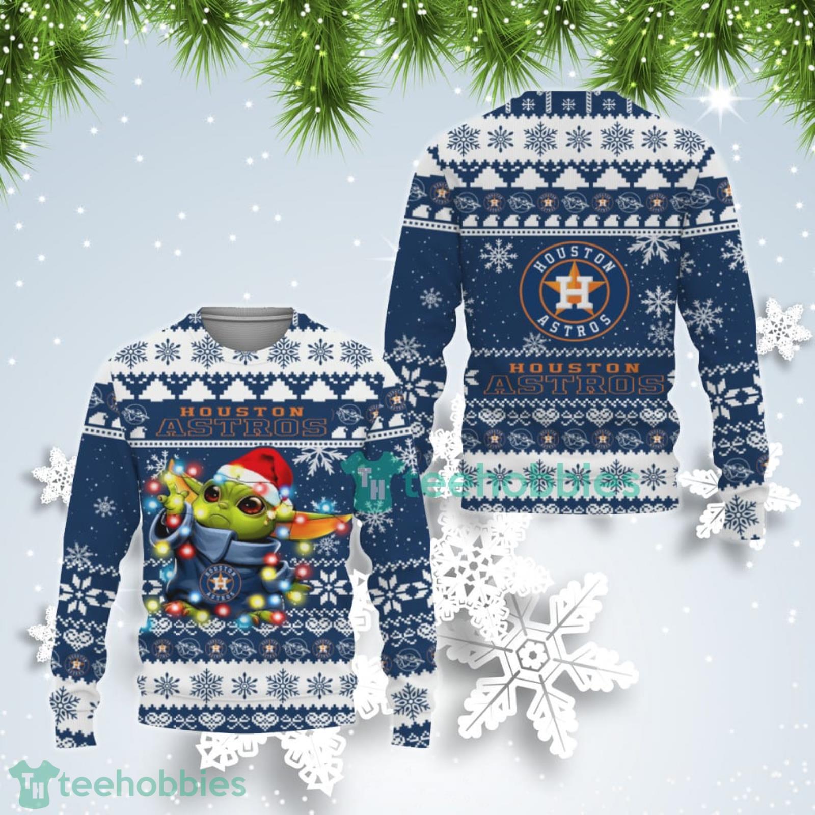 Houston Astros Cute Baby Yoda Star Wars Ugly Christmas Sweater Product Photo 1