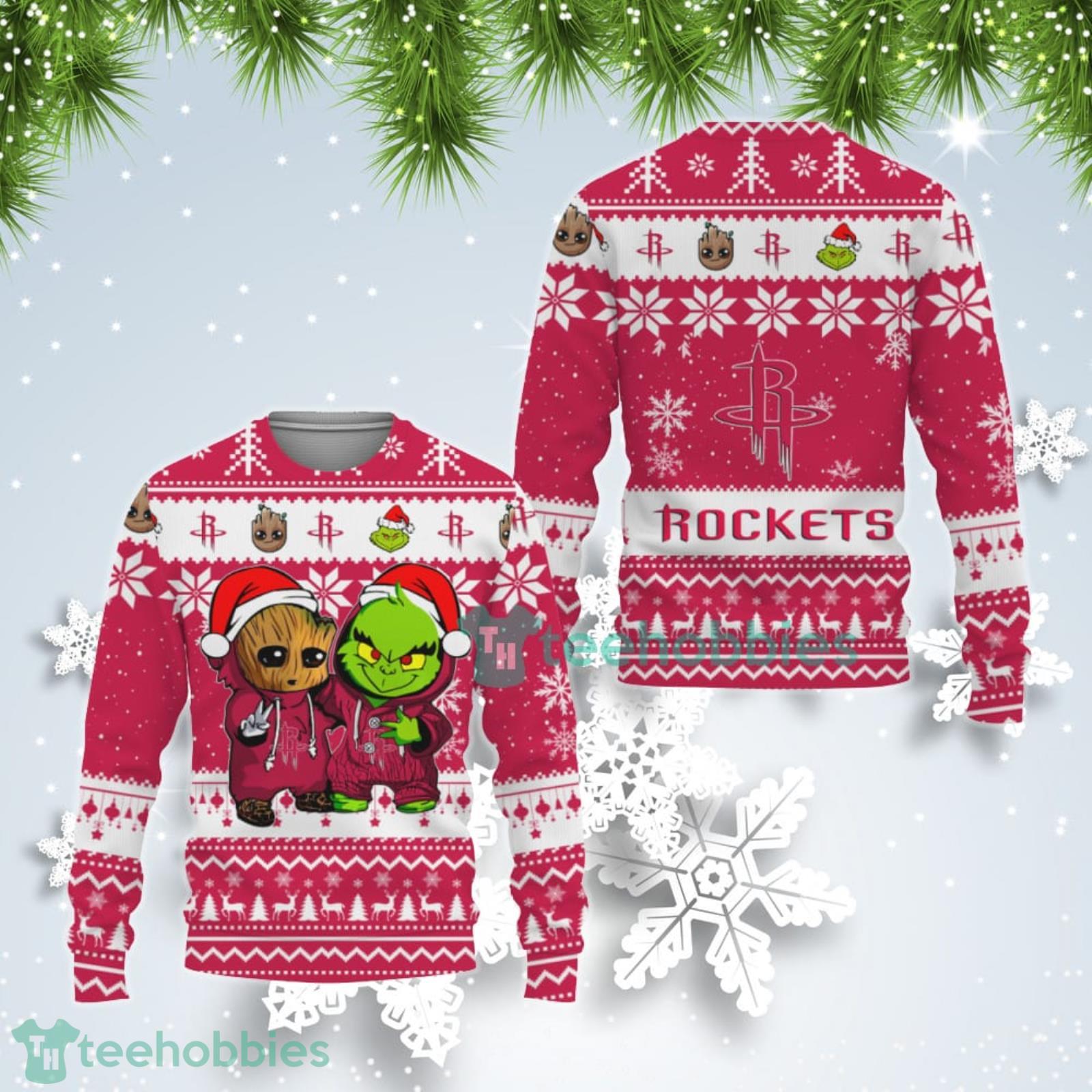 Houston Rockets Baby Groot And Grinch Best Friends Ugly Christmas Sweater Product Photo 1