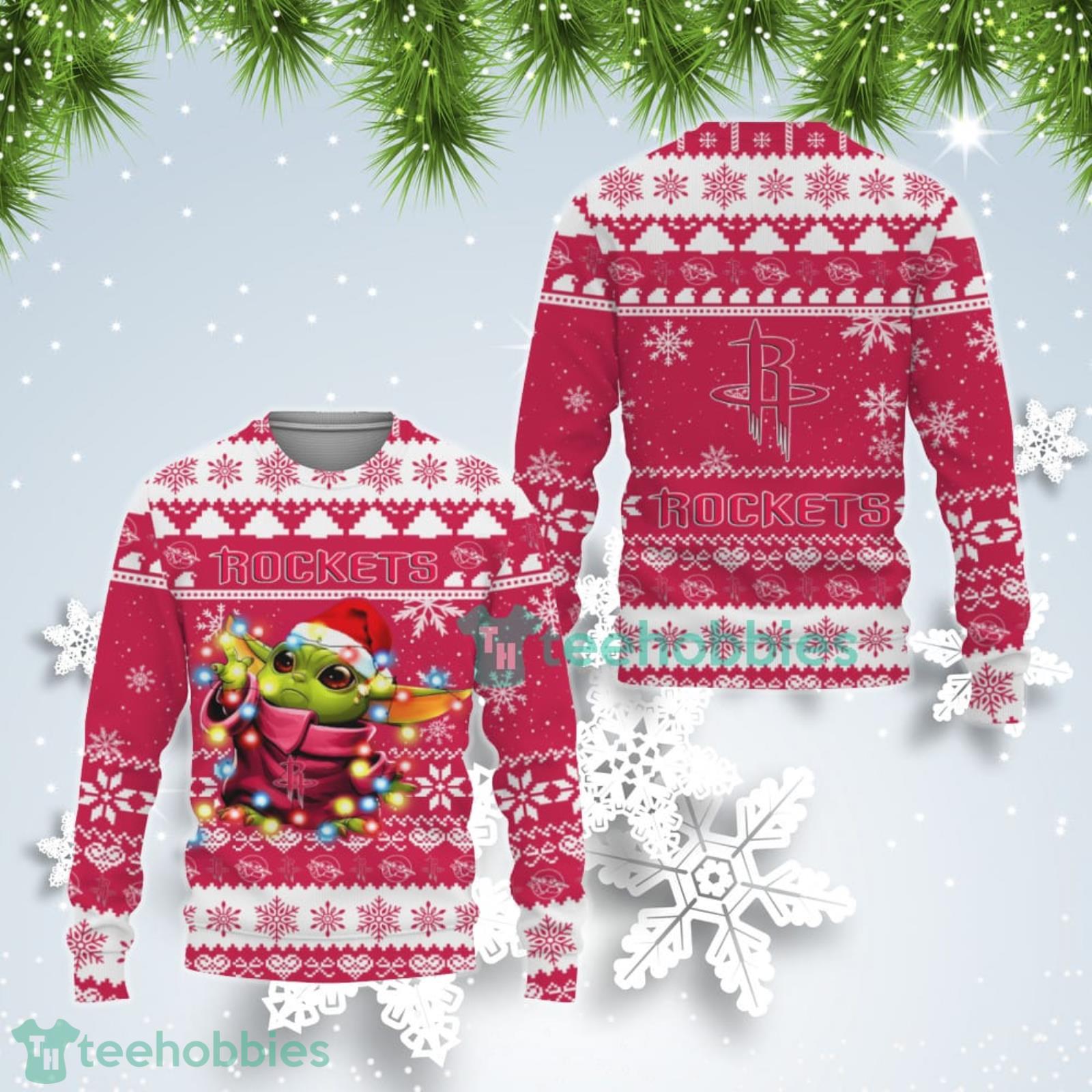Houston Rockets Cute Baby Yoda Star Wars Ugly Christmas Sweater Product Photo 1