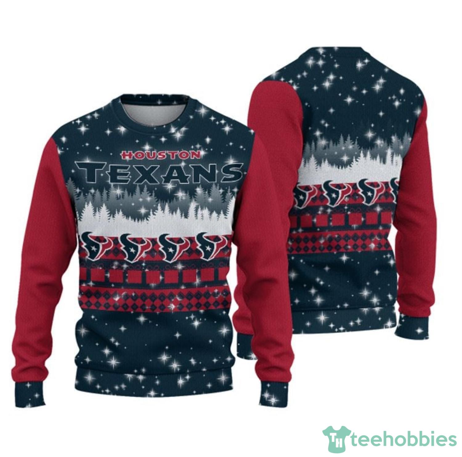 Houston Texans Christmas Forrest Pattern Ugly Christmas Sweater Product Photo 1