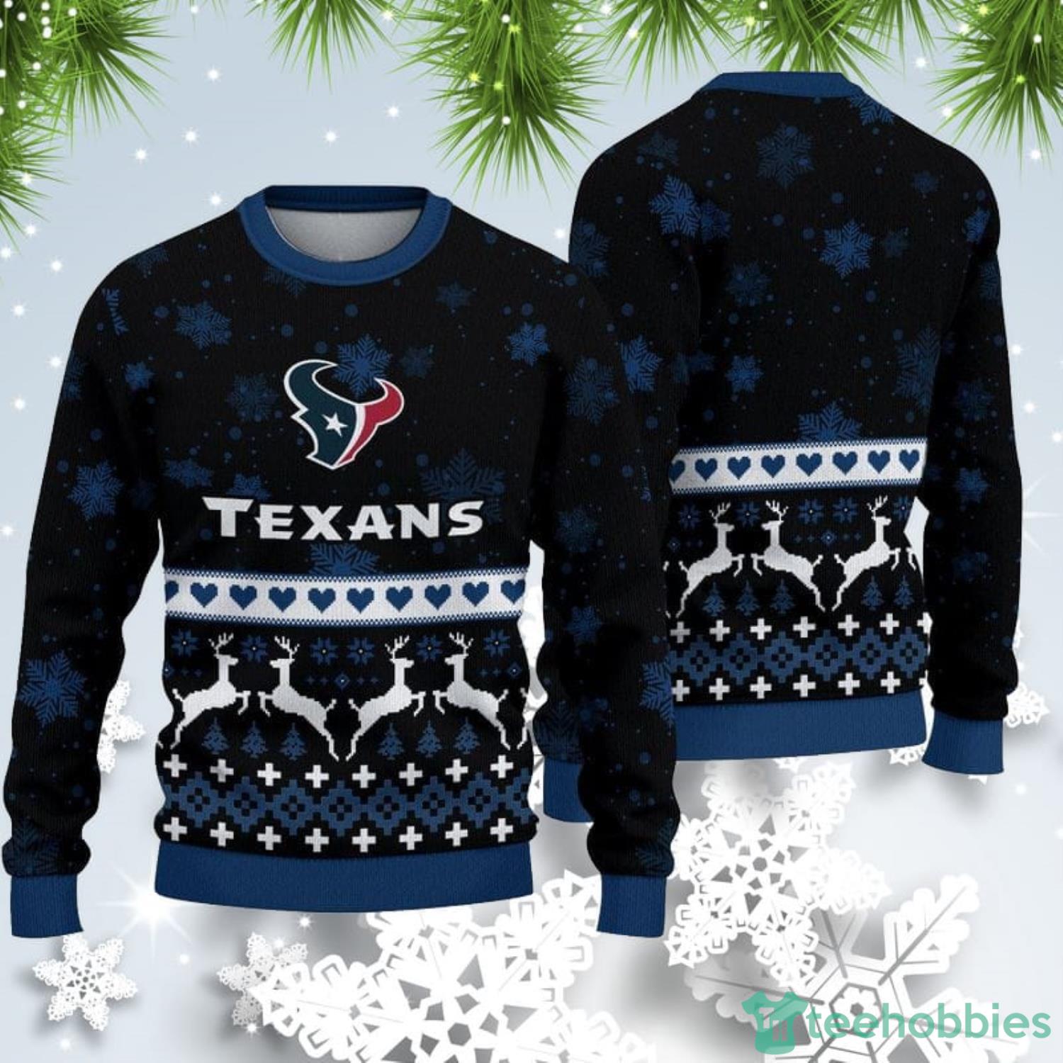 Houston Texans Christmas Snow Heart Pattern Ugly Christmas Sweater Product Photo 1