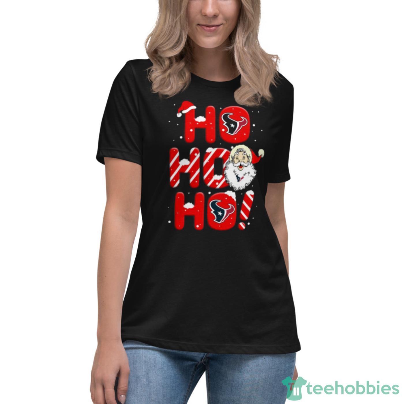 Houston Texans NFL Football Ho Ho Ho Santa Claus Merry Christmas Shirt - Womens Relaxed Short Sleeve Jersey Tee Houston Texans NFL Football Ho Ho Ho Santa Claus Merry Christmas Shirt - Womens Relaxed Short Sleeve Jersey Tee