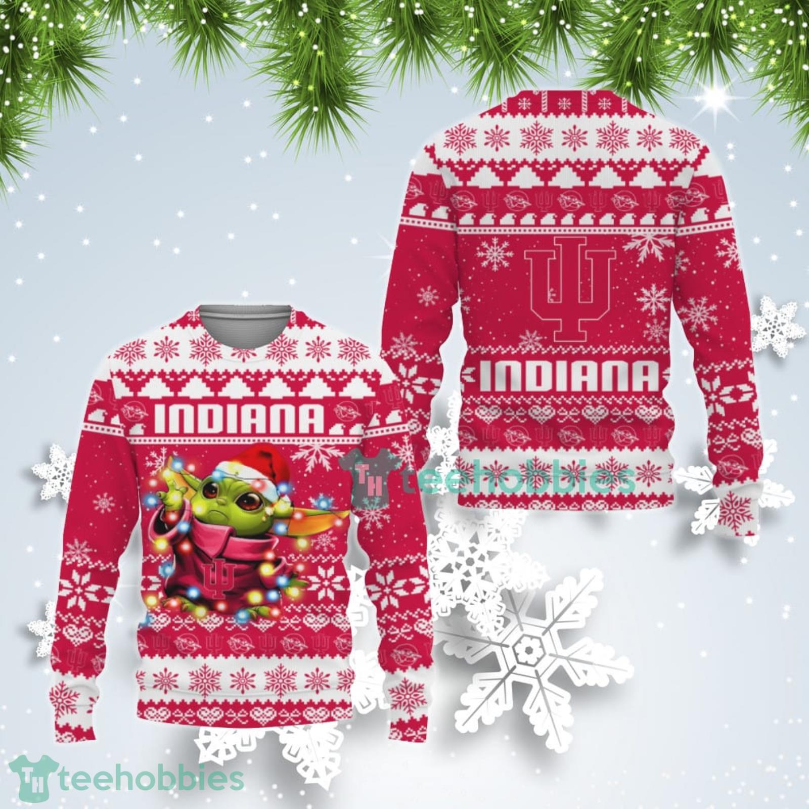 Indiana Hoosiers Cute Baby Yoda Star Wars Ugly Christmas Sweater Product Photo 1