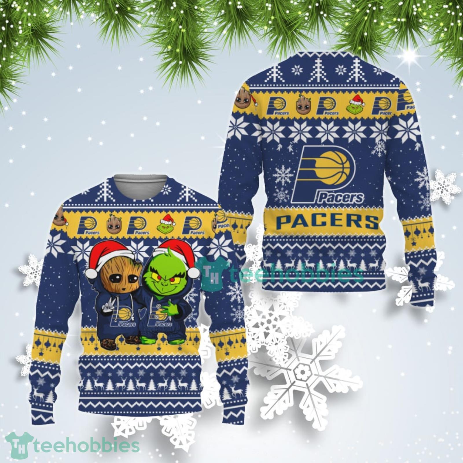 Indiana Pacers Baby Groot And Grinch Best Friends Ugly Christmas Sweater Product Photo 1