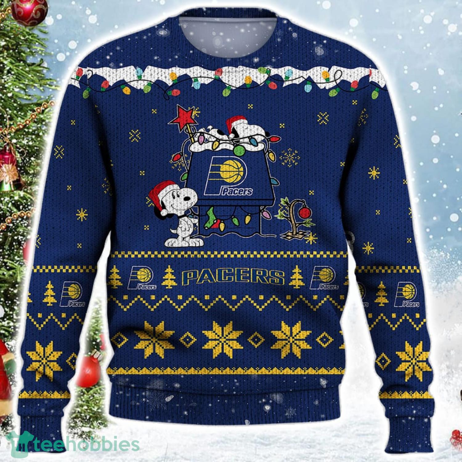Indiana Pacers Snoopy Christmas Light Woodstock Snoopy Ugly Christmas Sweater Product Photo 2