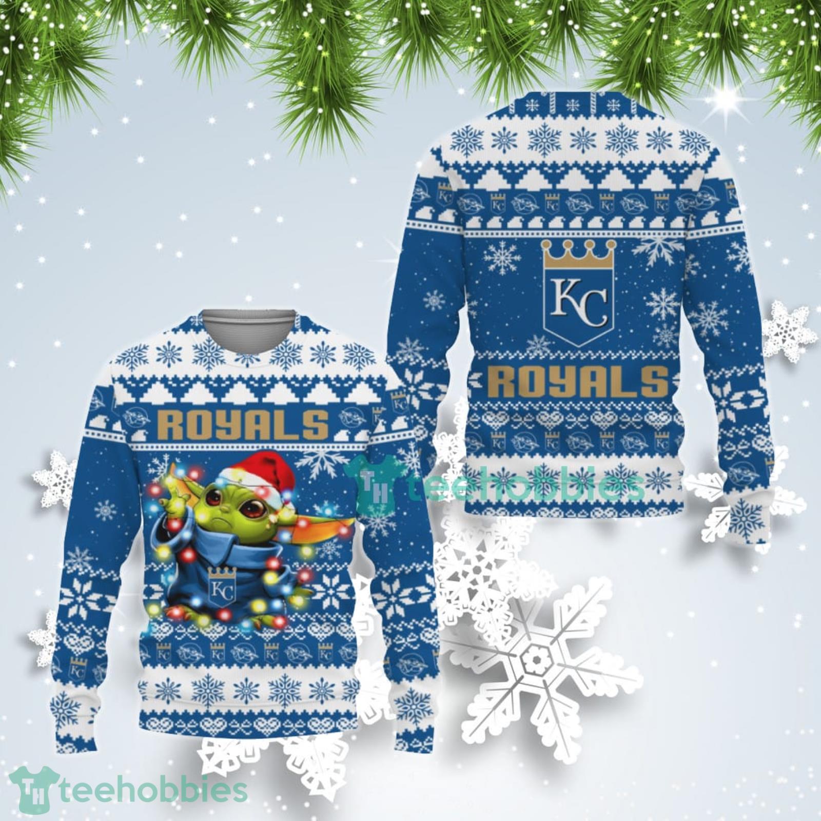 Kansas City Royals Cute Baby Yoda Star Wars Ugly Christmas Sweater Product Photo 1