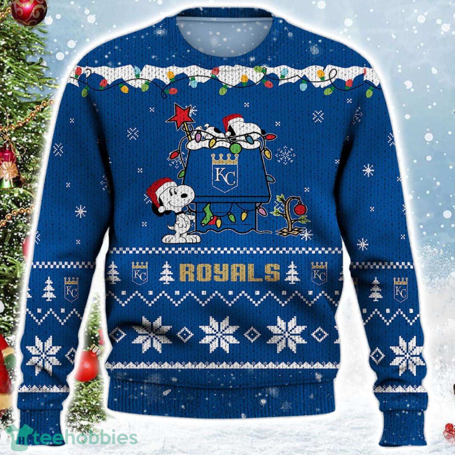 Kansas City Royals Snoopy Christmas Light Woodstock Snoopy Ugly Christmas Sweater Product Photo 2