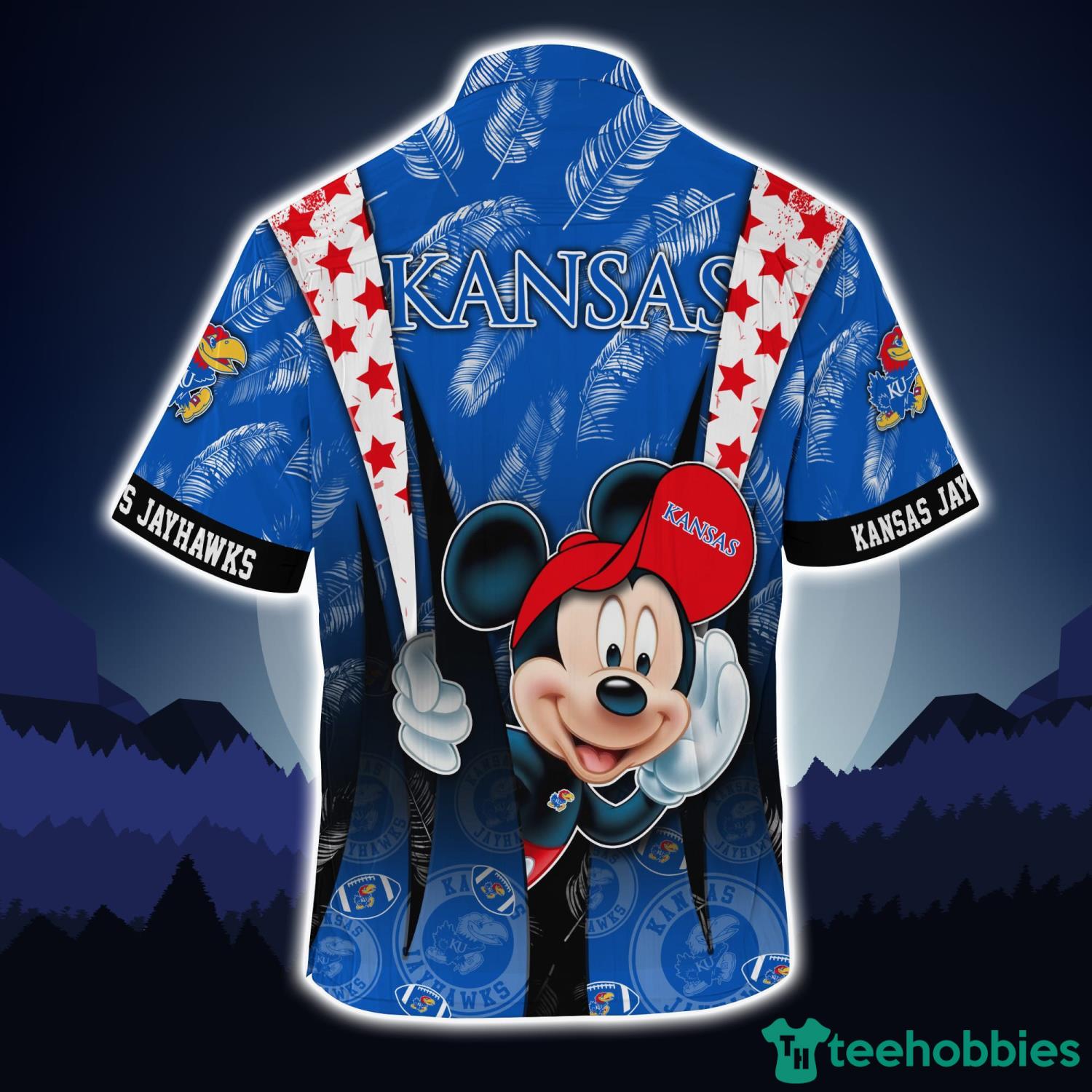 Kansas Jayhawks Mickey Lover Hawaiian Shirt For Fans image Kansas Jayhawks Mickey Lover Hawaiian Shirt For Fans Product Photo 2
