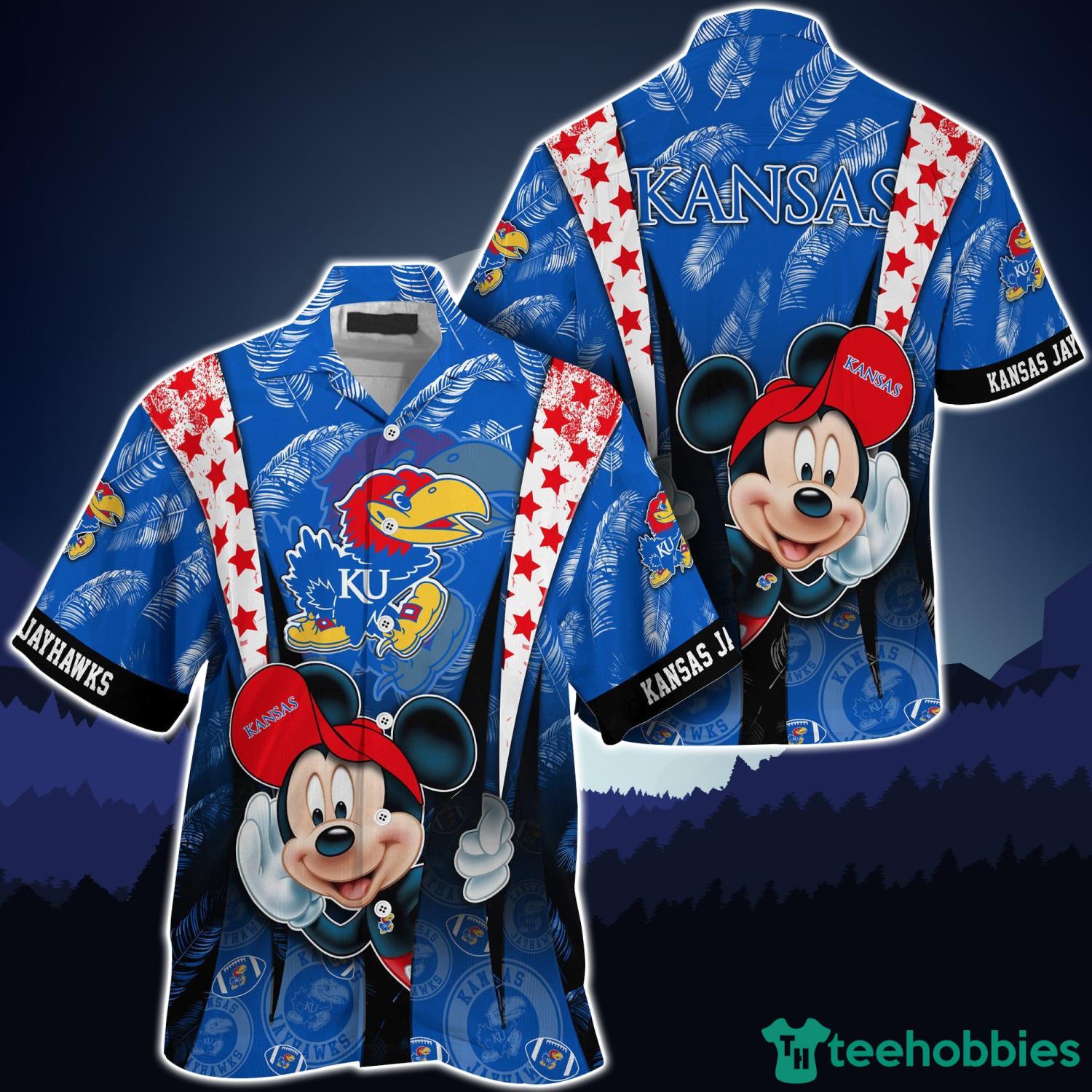 Kansas Jayhawks Mickey Lover Hawaiian Shirt For Fans Product Photo 1 Kansas Jayhawks Mickey Lover Hawaiian Shirt For Fans Product Photo 1