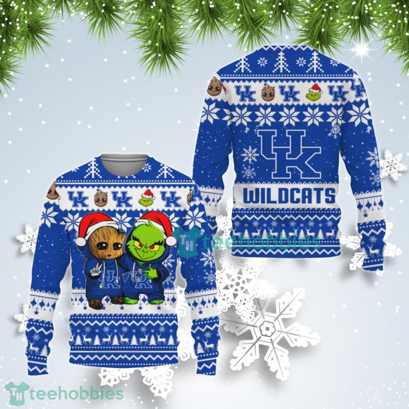 Kentucky Wildcats Baby Groot And Grinch Best Friends Ugly Christmas Sweater Product Photo 1