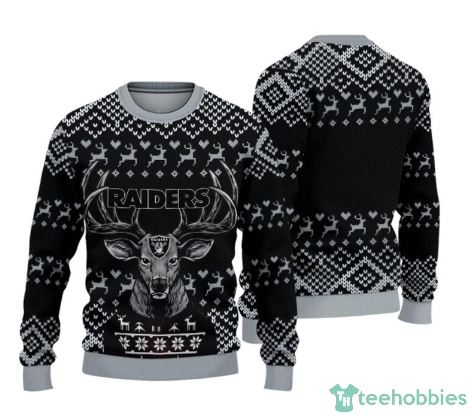 Las Vegas Raiders Christmas Reindeer Pattern Ugly Christmas Sweater Product Photo 1