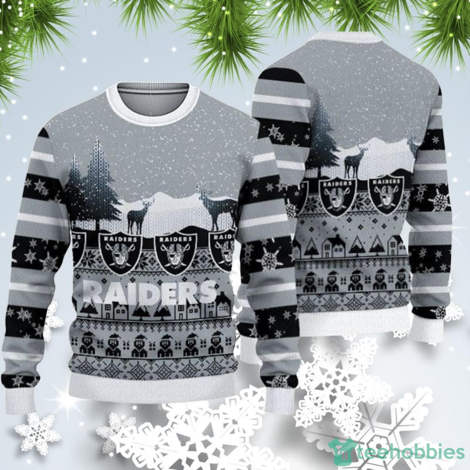 Las Vegas Raiders Christmas Reindeers Pattern Ugly Christmas Sweater Product Photo 1