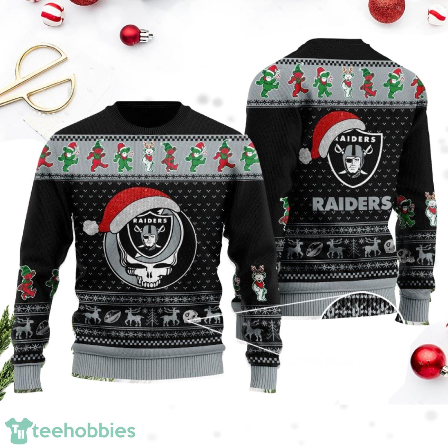 Las Vegas Raiders Grateful Dead Skull And Bears Christmas Ugly Sweater3D Shirt Product Photo 1