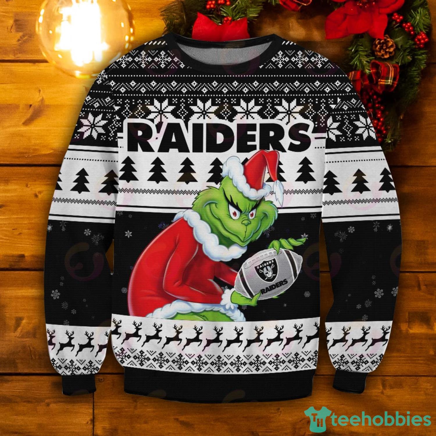 Las Vegas Raiders Grinch Ugly Christmas Sweater Product Photo 1