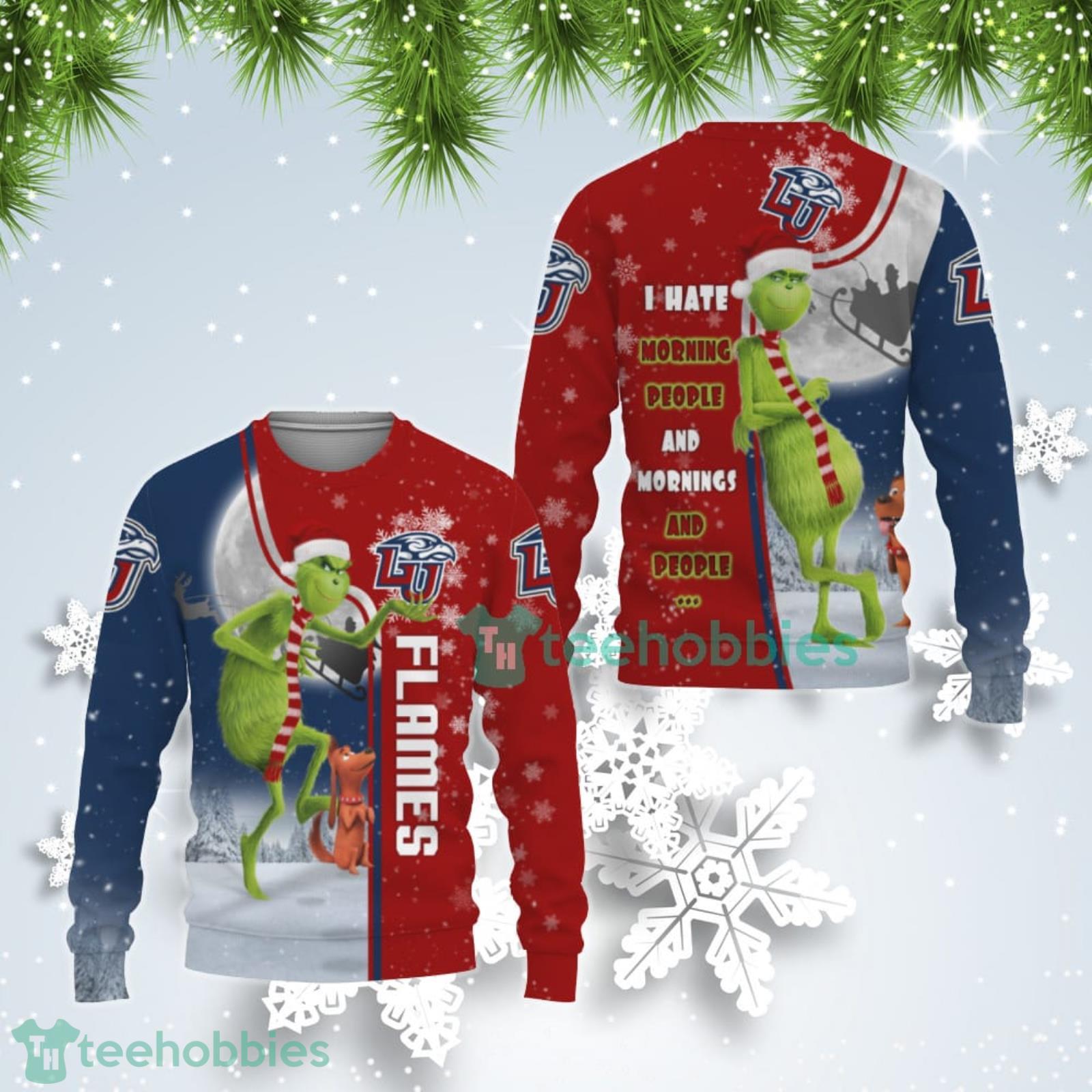Liberty Flames Funny Grinch I Hate Morning People Ugly Christmas Sweater Product Photo 1