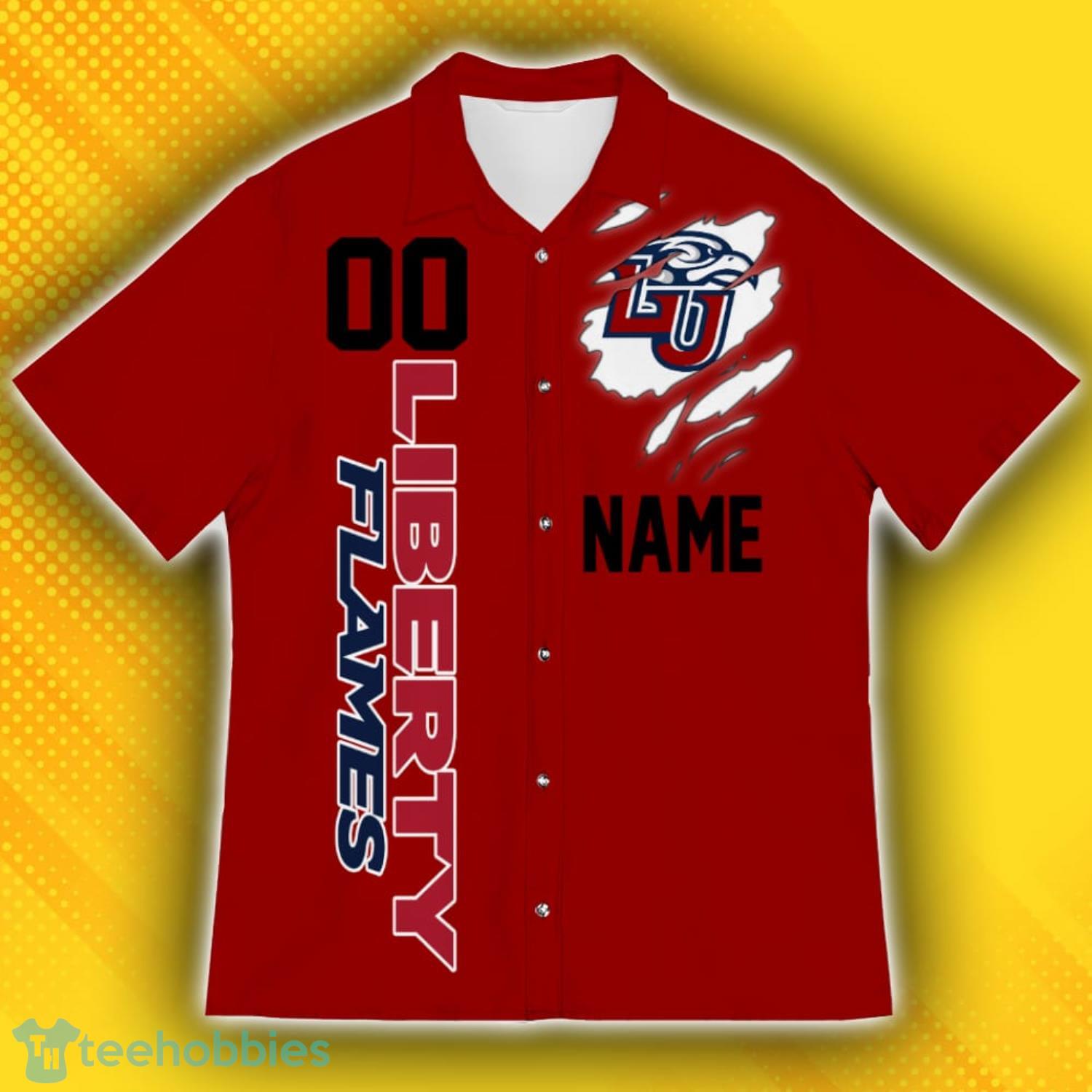 Liberty Flames Sports American Hawaiian Football Hawaiian Shirt Custom Name For Fans Product Photo 2