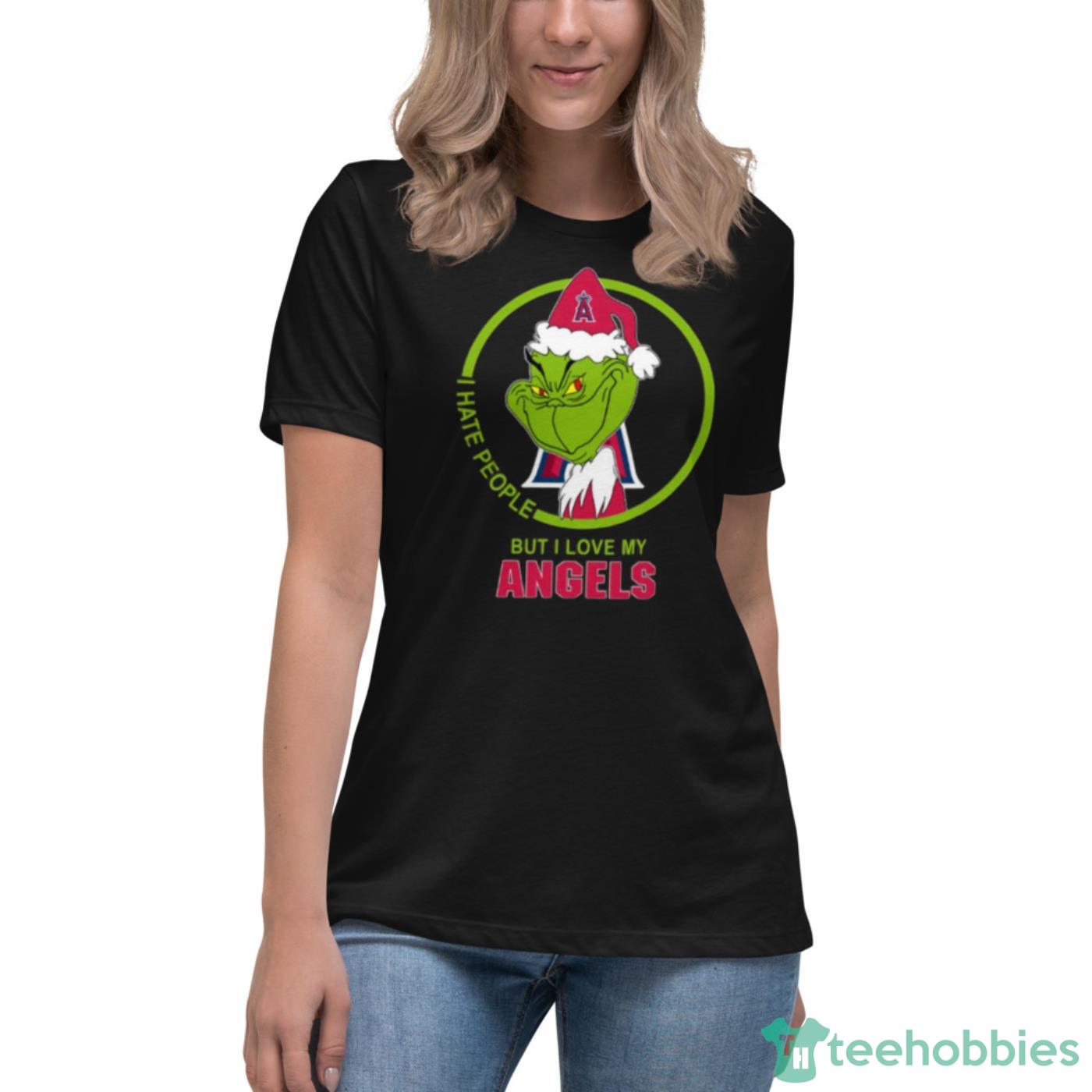 Los Angeles Angels MLB Christmas Grinch I Hate People But I Love My  Favorite Baseball Team Women's V-Neck T-Shirt