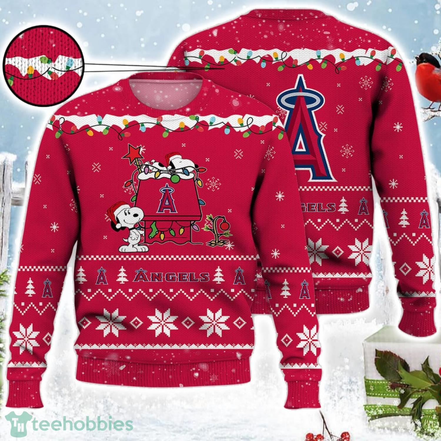 Los Angeles Angels Snoopy Christmas Light Woodstock Snoopy Ugly Christmas Sweater Product Photo 1