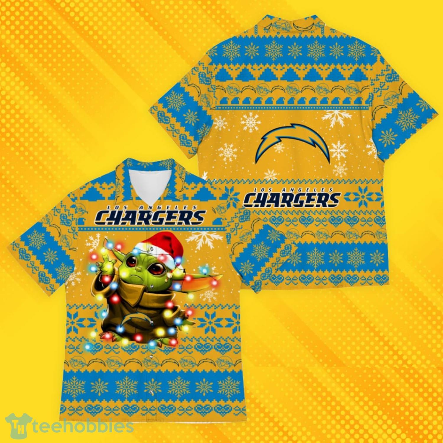 Los Angeles Chargers Baby Yoda Star Wars Ugly Christmas Sweater Pattern Hawaiian Shirt Product Photo 1