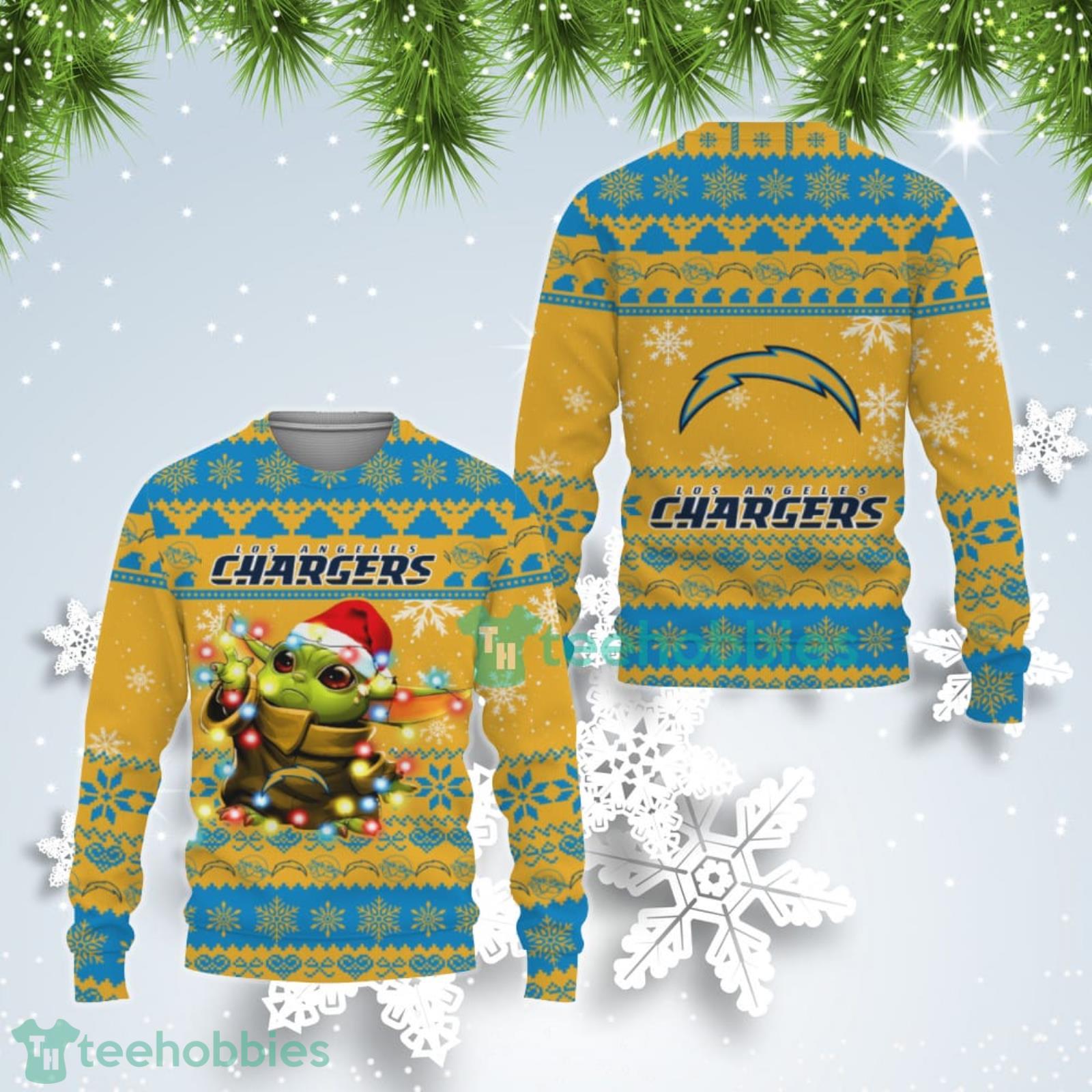 Los Angeles Chargers Cute Baby Yoda Star Wars Ugly Christmas Sweater Product Photo 1