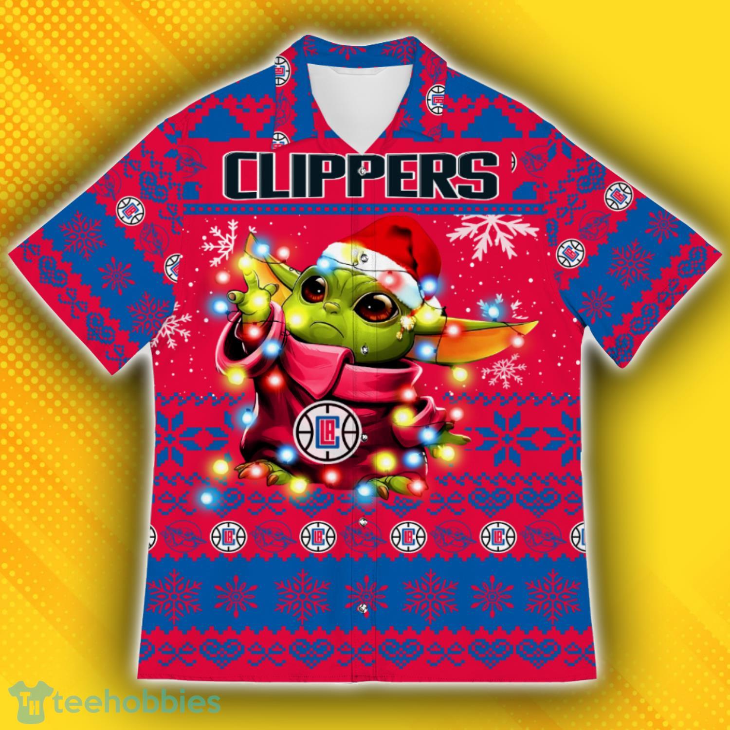 Los Angeles Clippers Baby Yoda Star Wars Ugly Christmas Sweater Pattern Hawaiian Shirt Product Photo 1