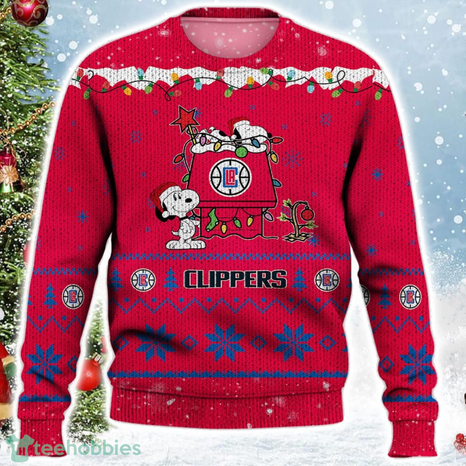 Los Angeles Clippers Snoopy Christmas Light Woodstock Snoopy Ugly Christmas Sweater Product Photo 2